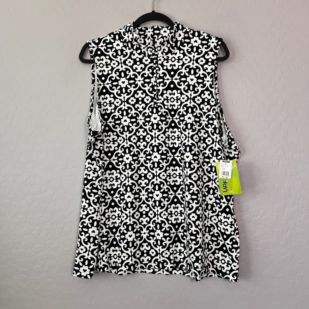 NWT Anthony's Resort Wear 1X Top Black White Geometric QuarterZip UPF Sleeveless